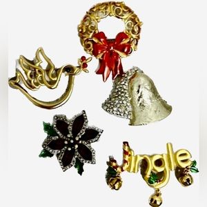 Vintage Christmas Pins  Lot of 5